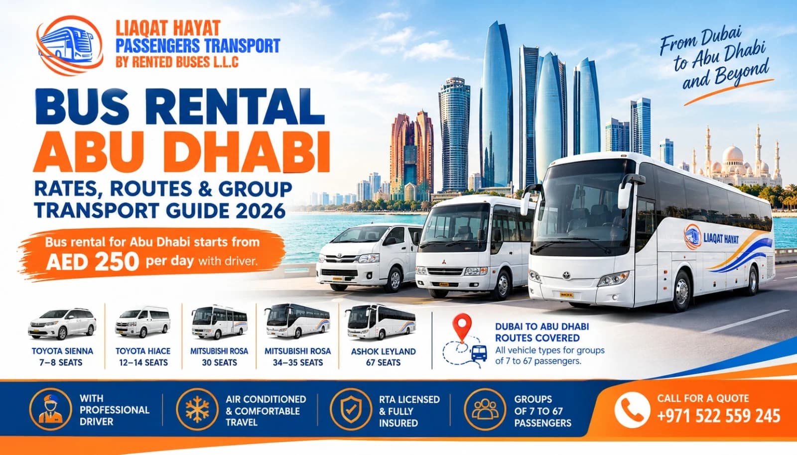 Bus Rental Abu Dhabi — Rates, Routes & Group Transport Guide 2026